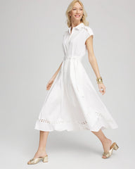 Chico's Women | Petite Poplin Circle Trim Maxi Shirtdress ALABASTER