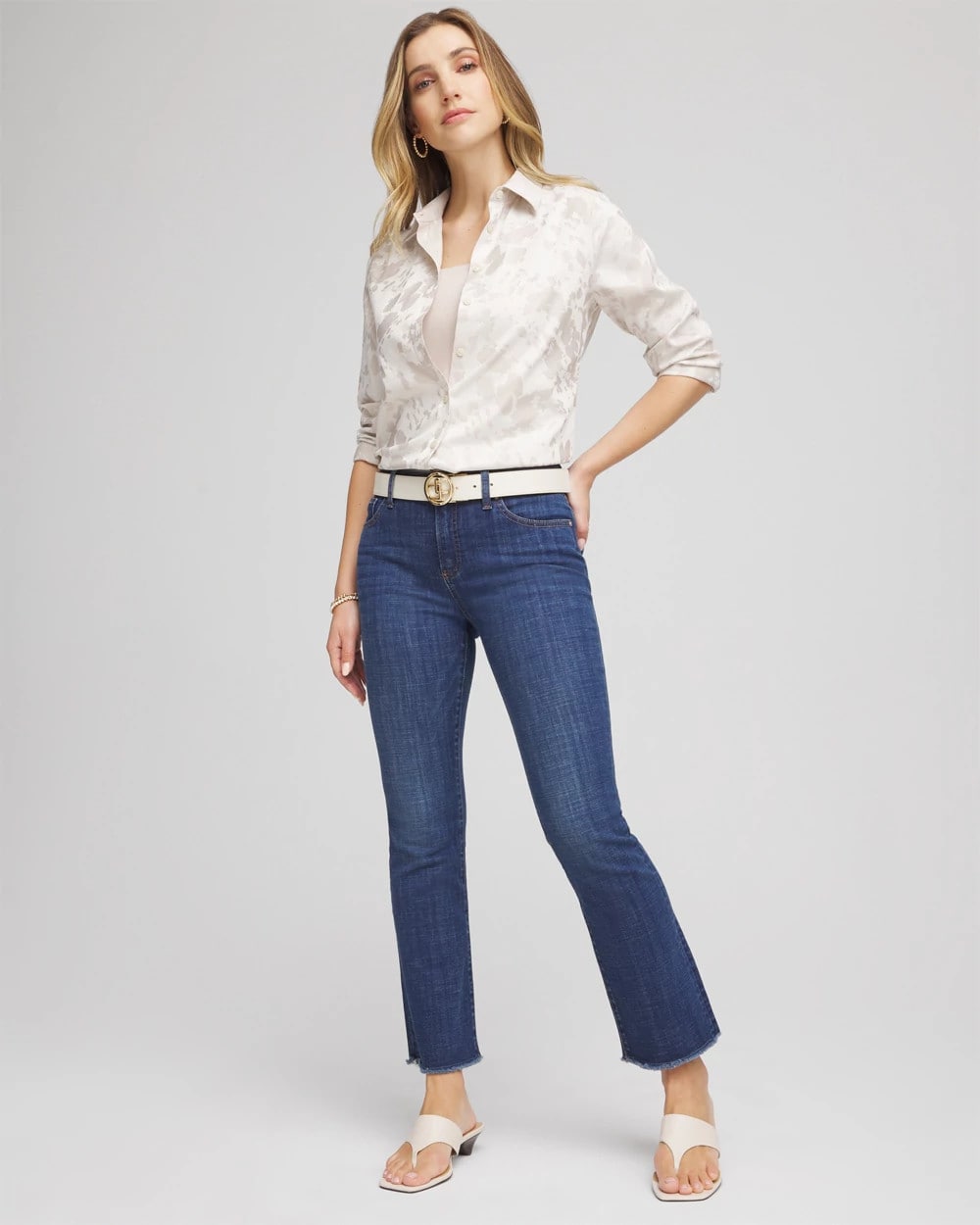 Chico's Women | Petite Girlfriend Fray Hem Kick Flares CARINA INDIGO