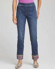 Chico's Women | Petite Embellished Pull-On Slim Ankle Jeggings BUTTERCUP INDIGO