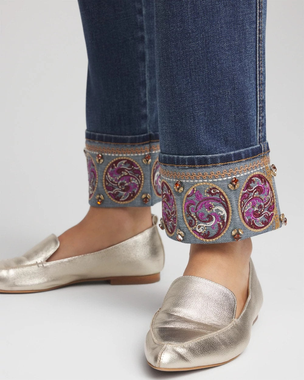 Chico's Women | Petite Embellished Pull-On Slim Ankle Jeggings BUTTERCUP INDIGO