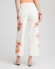 Chico's Women | Petite Floral High-Rise Wide-Leg Cropped Jeans SEA SALT