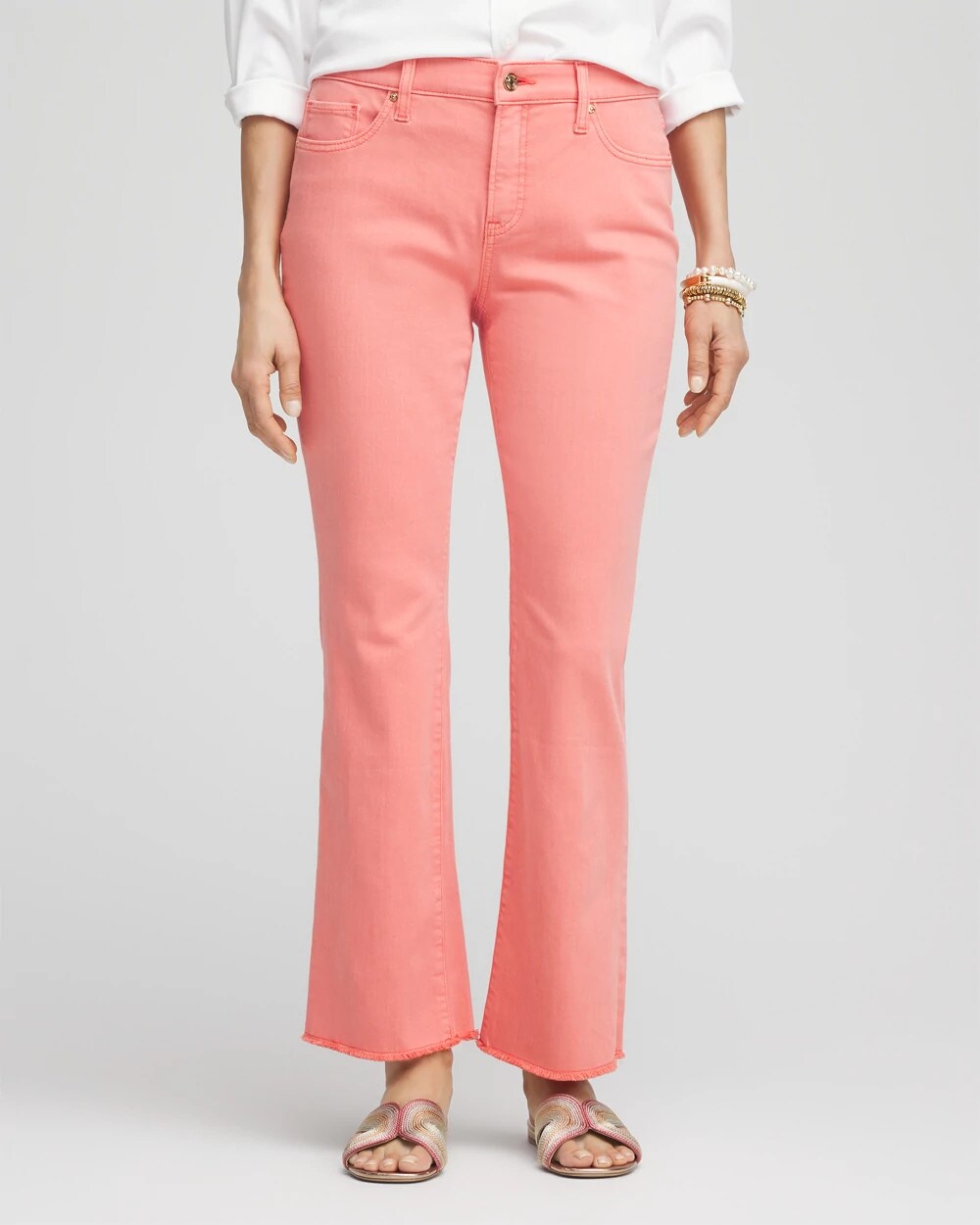 Chico's Women | Petite Girlfriend Fray Hem Kick Flare Jeans MELON MAMBO
