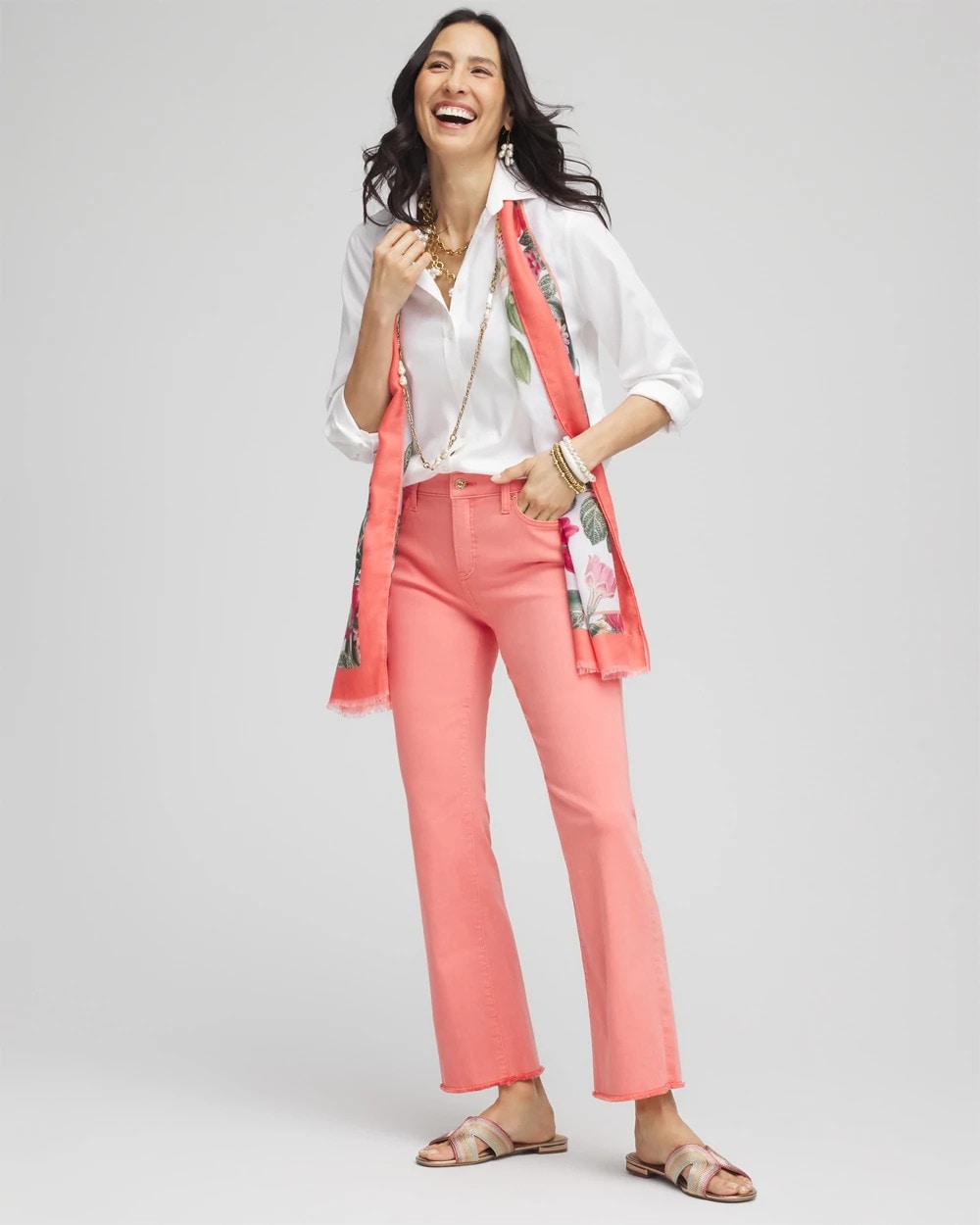 Chico's Women | Petite Girlfriend Fray Hem Kick Flare Jeans MELON MAMBO