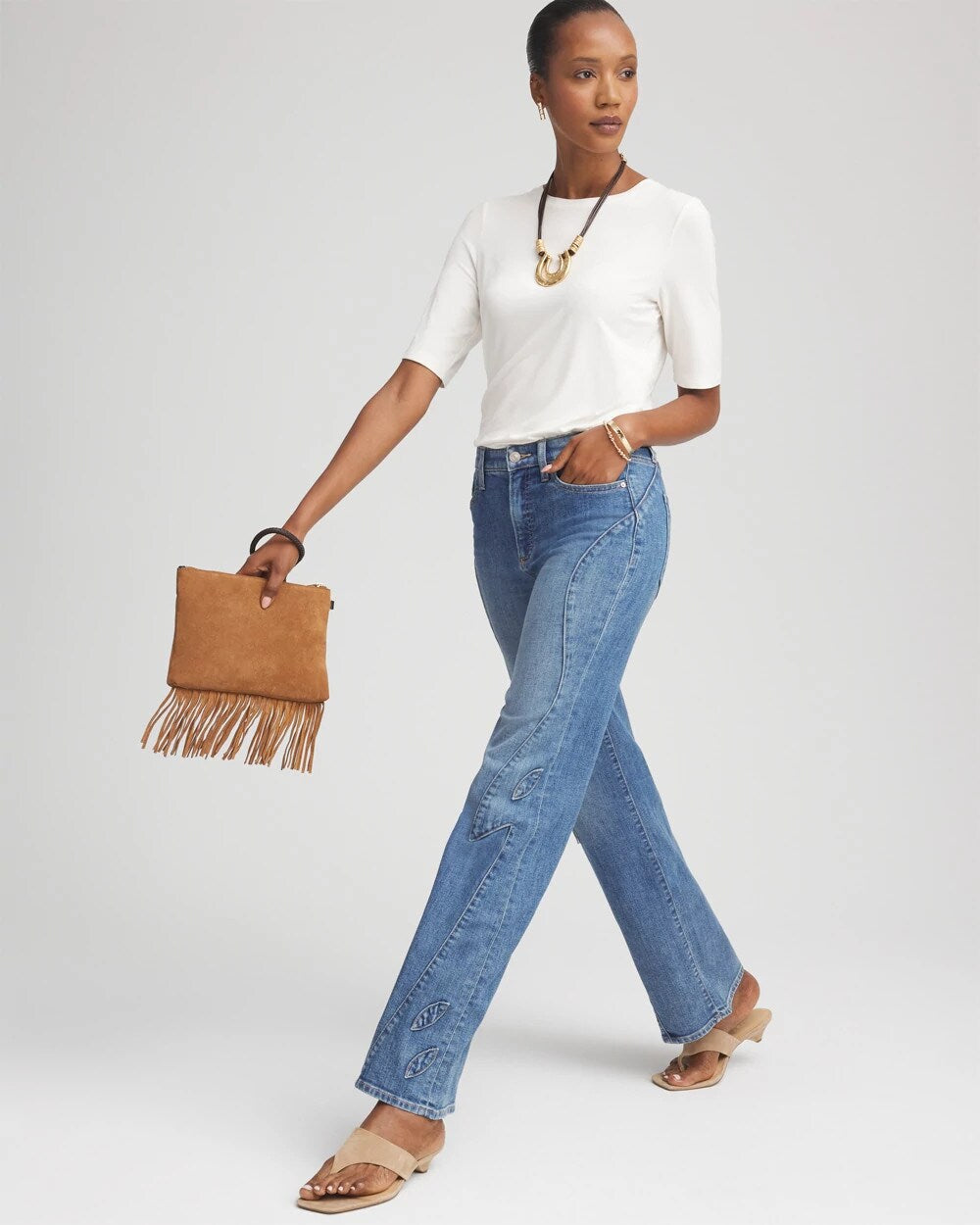 Chico's Women | Petite Appliqué High-Rise Wide-Leg Jeans AVENIDA INDIGO