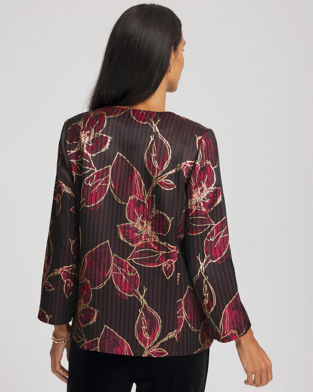 Chico's Women | Travelers™ Collection Jacquard Foiled Floral Jacket RED