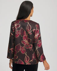 Chico's Women | Travelers™ Collection Jacquard Foiled Floral Jacket RED