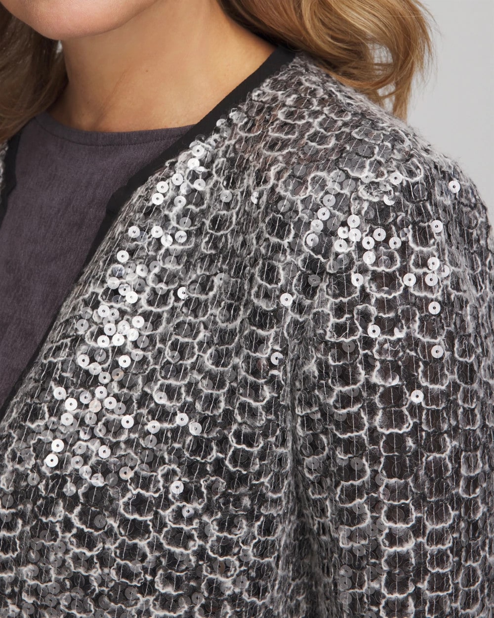 Chico's Women | Travelers™ Collection Refined Sequins Netted Jacket SERENE GRAY