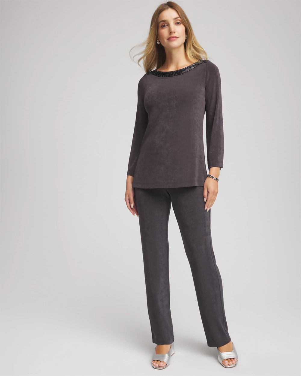 Chico's Women | Travelers™ Koia Pearl Beaded Tunic SERENE GRAY