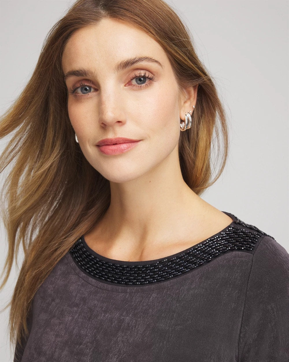 Chico's Women | Travelers™ Koia Pearl Beaded Tunic SERENE GRAY