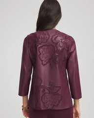 Chico's Women | Travelers™ Collection Faux Leather Embroidered Jacket BLACKENED BURGUNDY