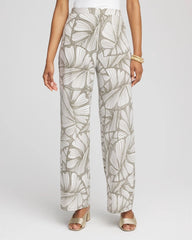 Chico's Women | Travelers™ Abstract Leaf Print Knit Wide-Leg Pants DUSTY OLIVE