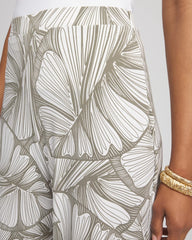 Chico's Women | Travelers™ Abstract Leaf Print Knit Wide-Leg Pants DUSTY OLIVE