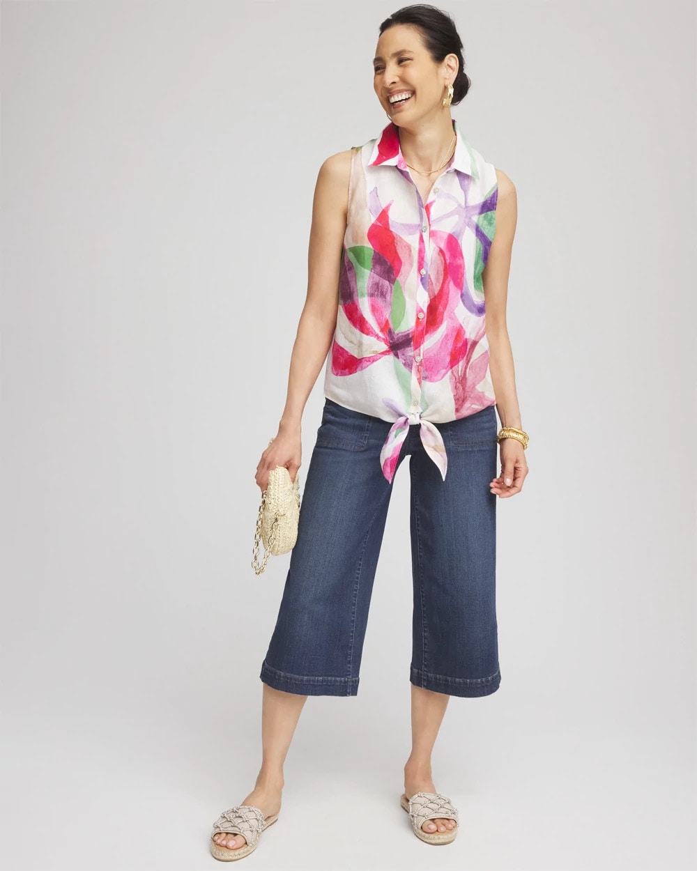Chico's Women | No Iron™ Bloom Linen Tie-Front Shirt CRUSHED BERRIES
