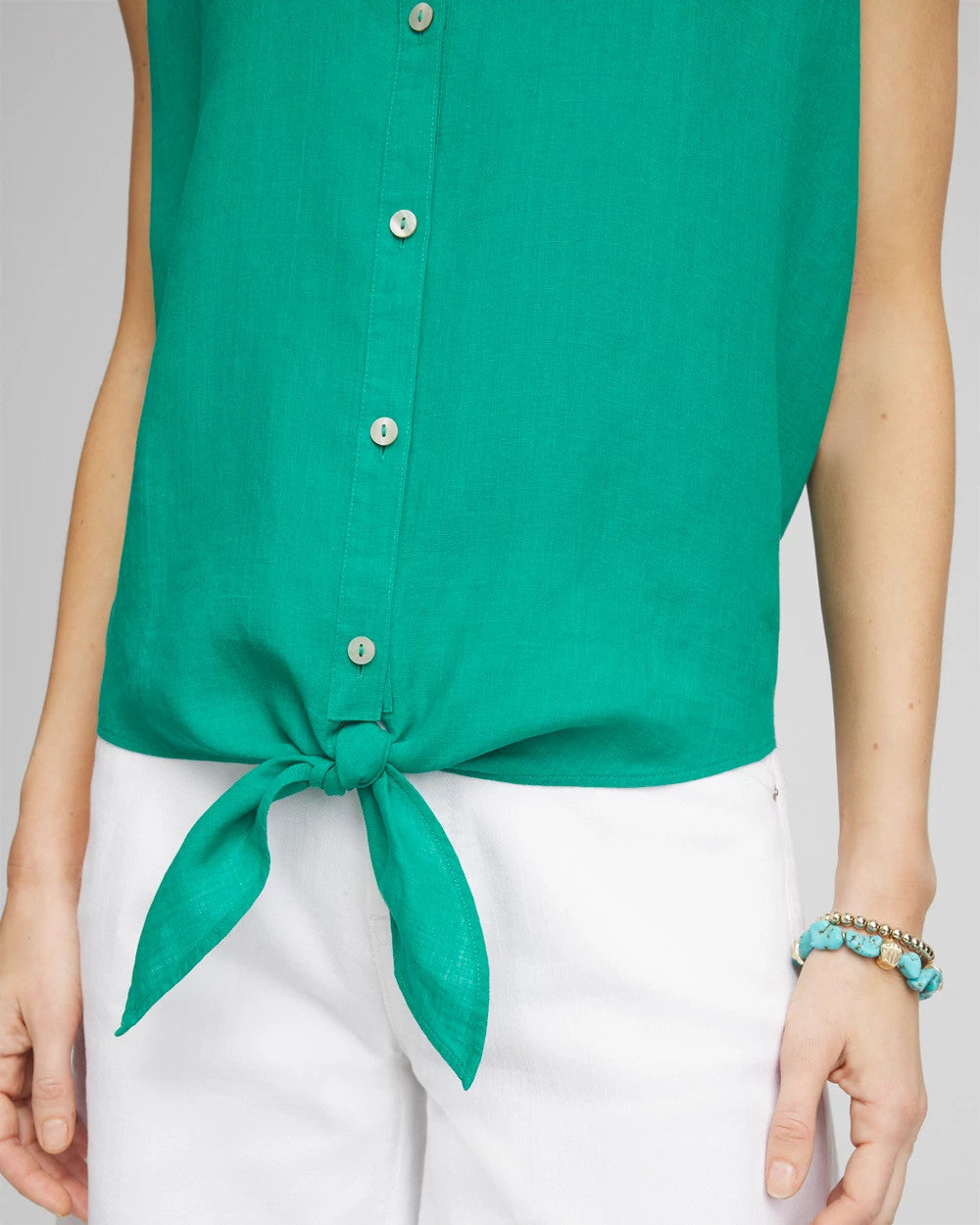 Chico's Women | No Iron™ Linen Tie-Front Sleeveless Shirt EDEN GREEN