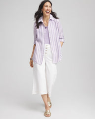 Chico's Women | No Iron™ Plum Striped Linen Shirt PLUM SHADE