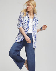 Chico's Women | No Iron™ Star Print Linen Shirt RICH COBALT
