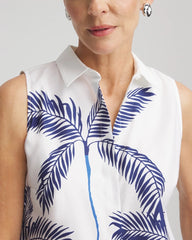 Chico's Women | No Iron™ Palms Sleeveless Sateen Shirt BLUE CASA