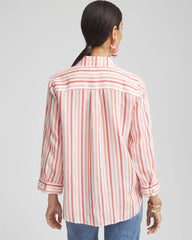Chico's Women | No Iron™ Striped Linen Shirt CORAL BLOSSOM