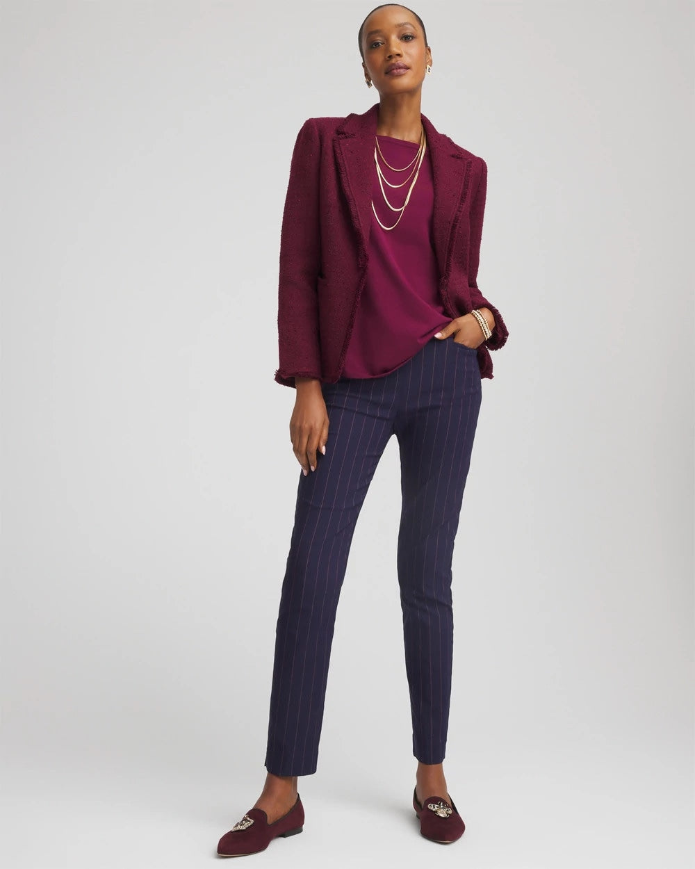 Chico's Women | Pinstriped Brigitte™ Slim Pull-On Ankle Pants PASSPORT BLUE