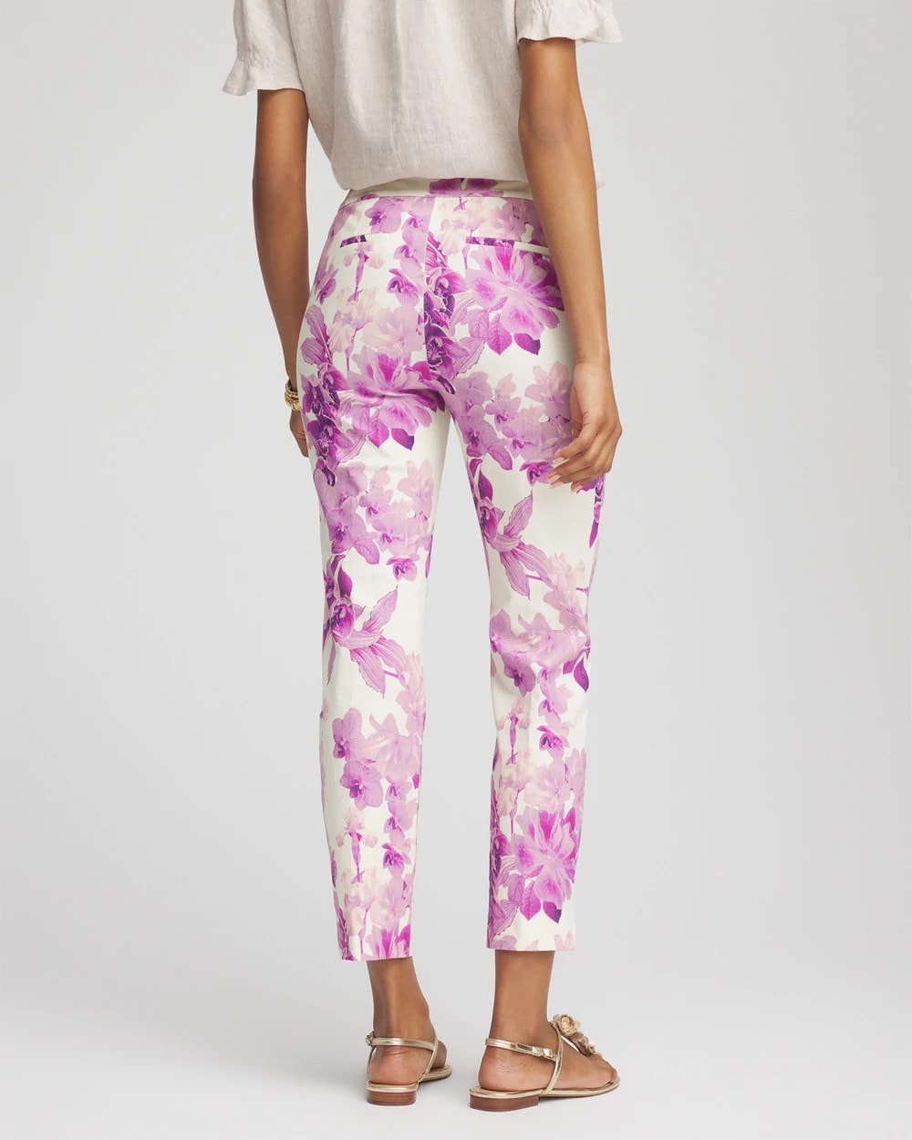 Chico's Women | Brigitte™ Floral Pull-On Slim Cropped Pants PLUM SHADE