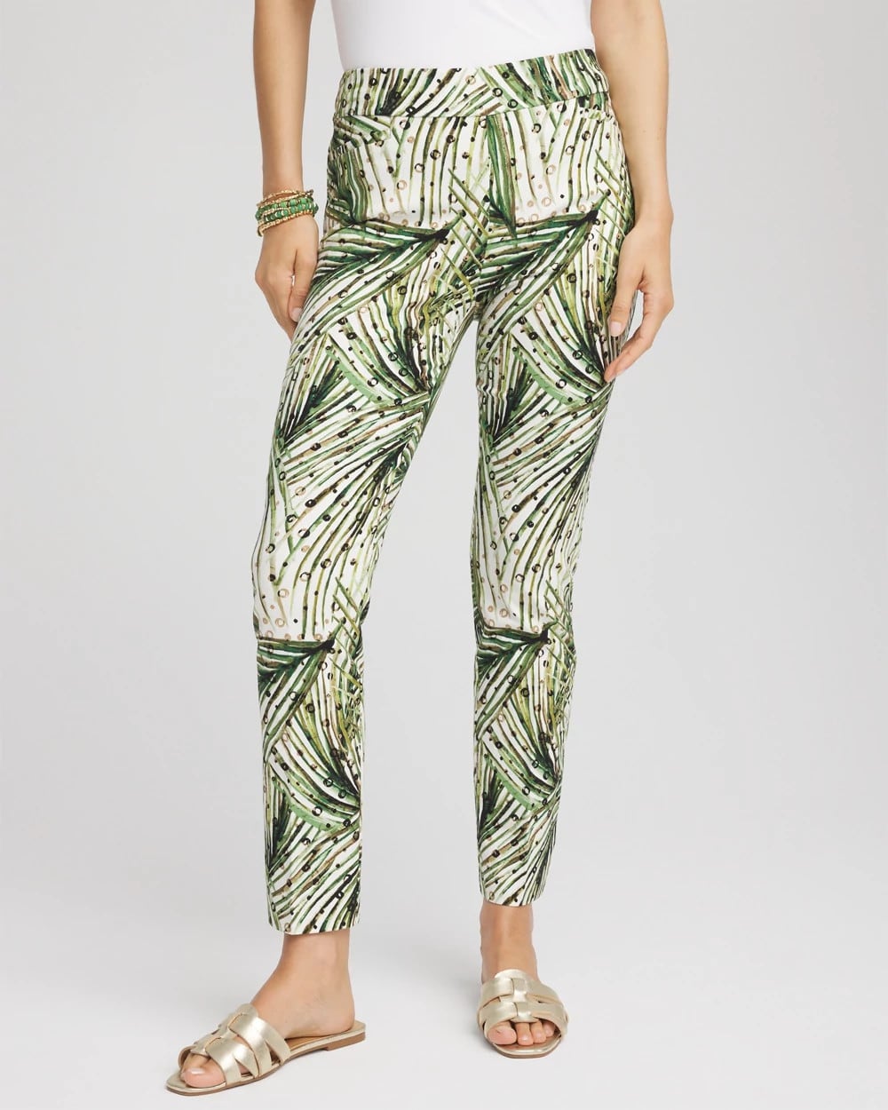 Chico's Women | Brigitte™ Slim Ankle Palm-Print Pants ECRU