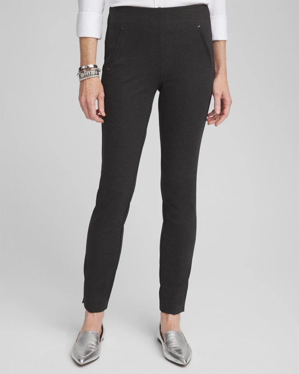 Chico's Women | Juliet Trim Detail Ponte Ankle Pants GRAPHITE HEATHER GRAY