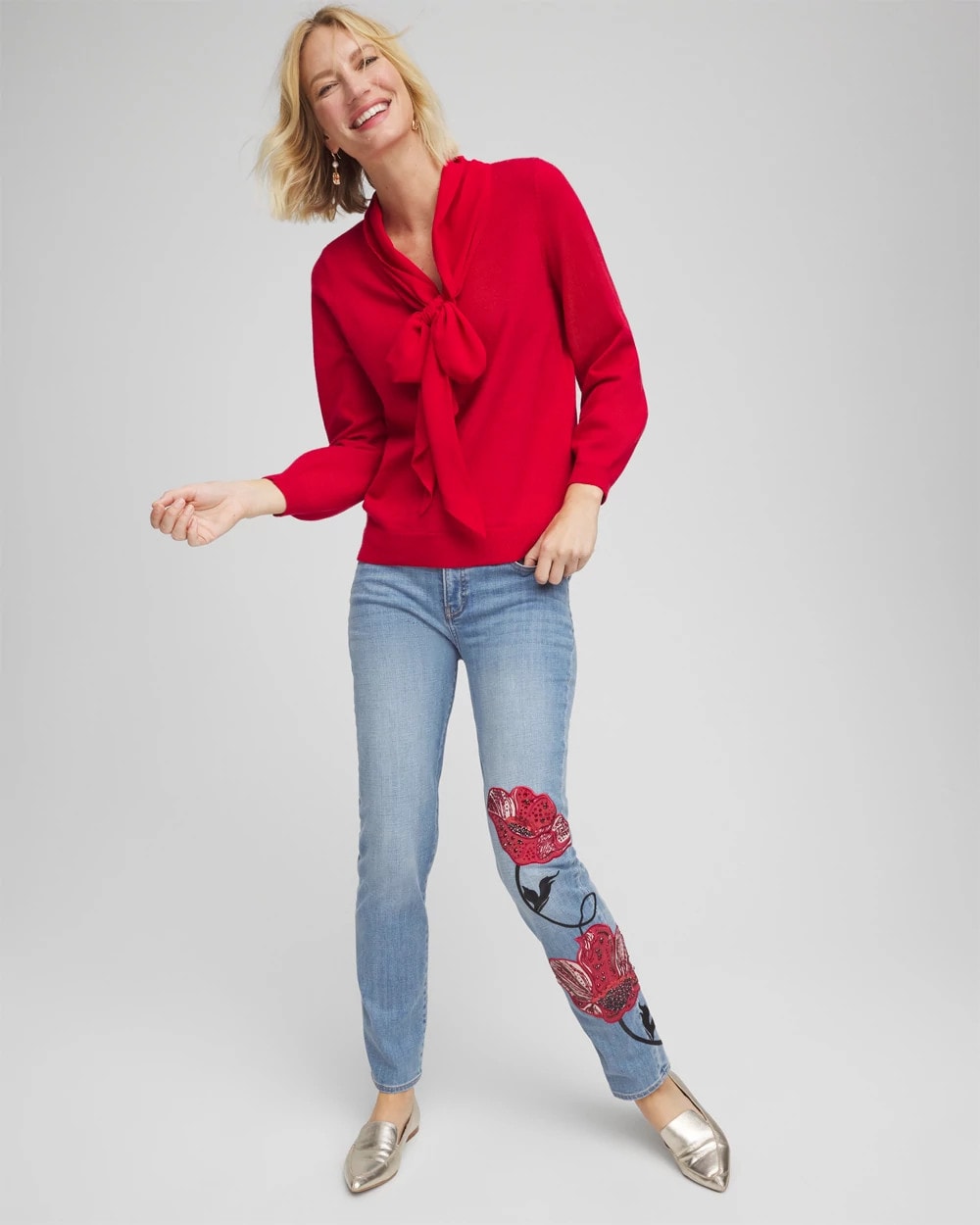 Placed Floral Girlfriend Slim Ankle Jeans