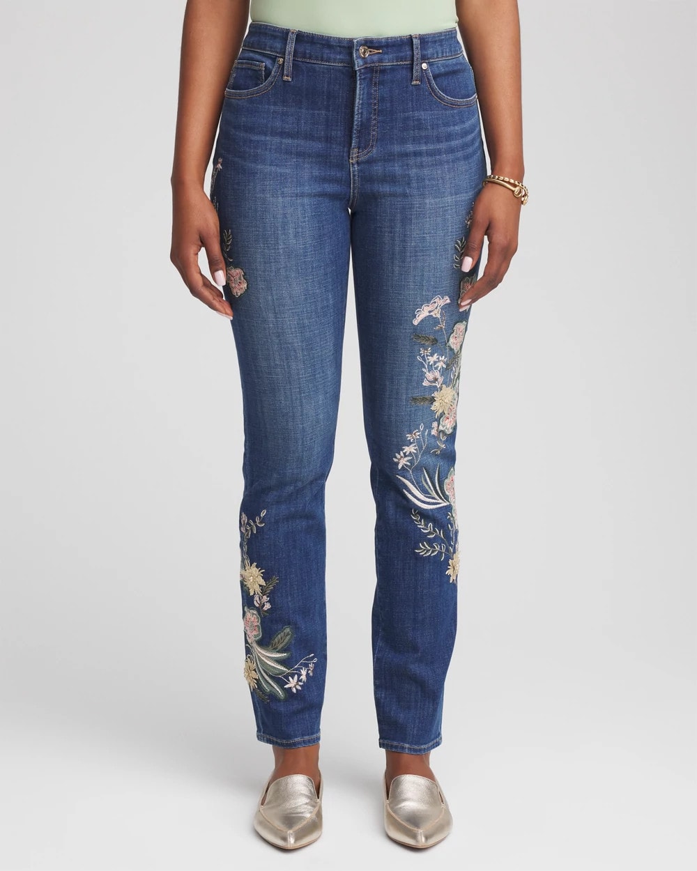 Appliqué Girlfriend Slim Ankle Jeans