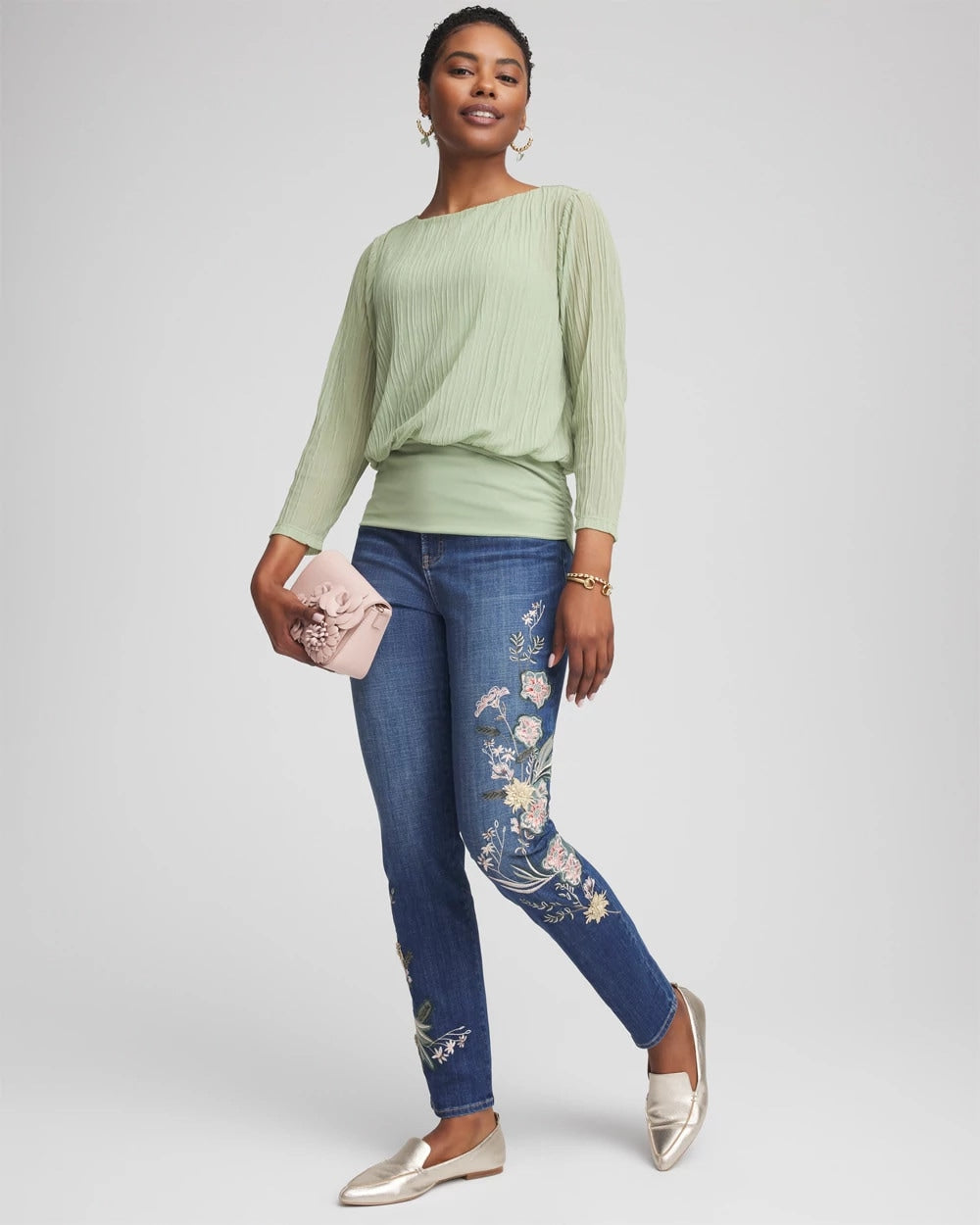 Appliqué Girlfriend Slim Ankle Jeans