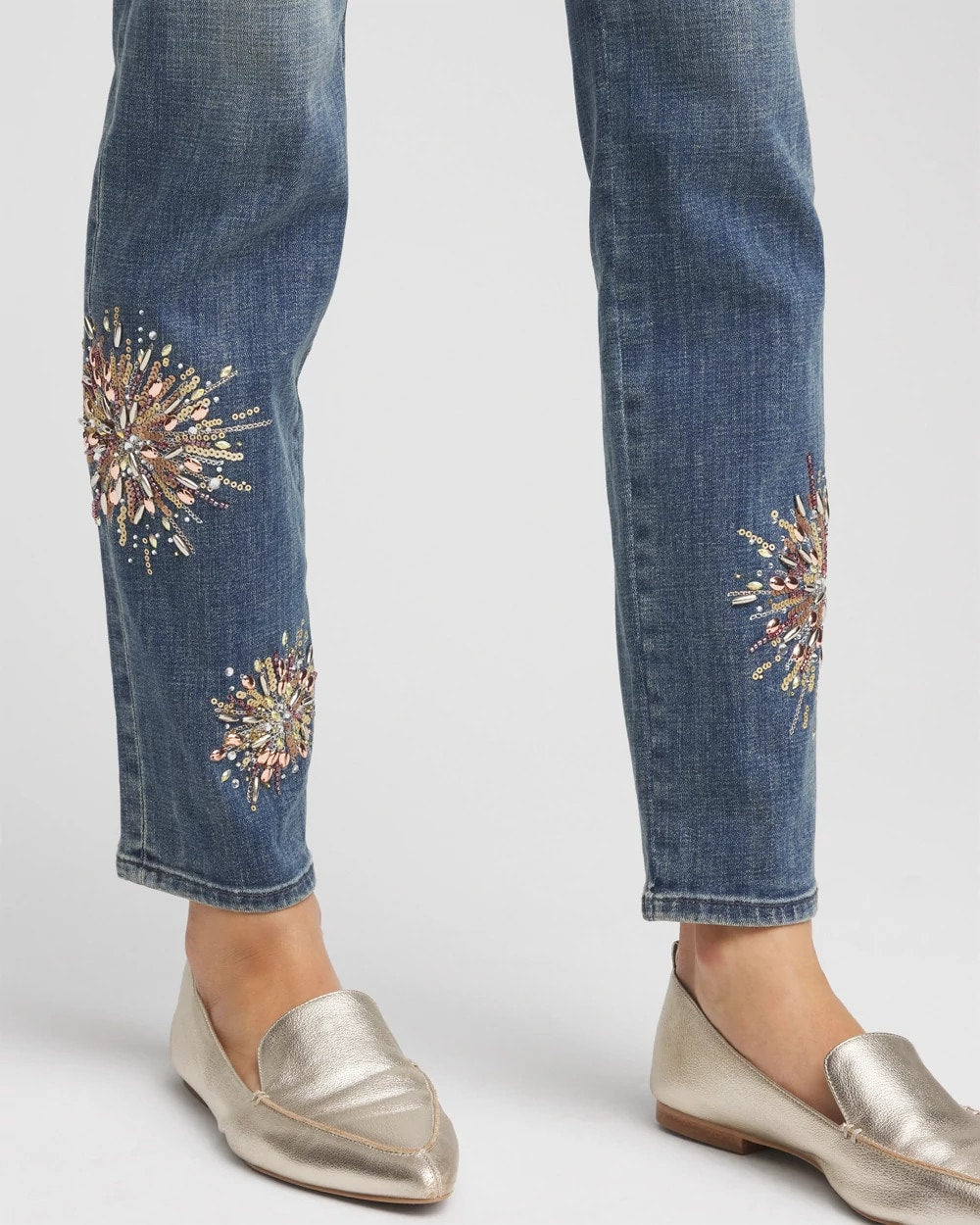 Embellished Starbursts Girlfriend Slim Ankle Jeans