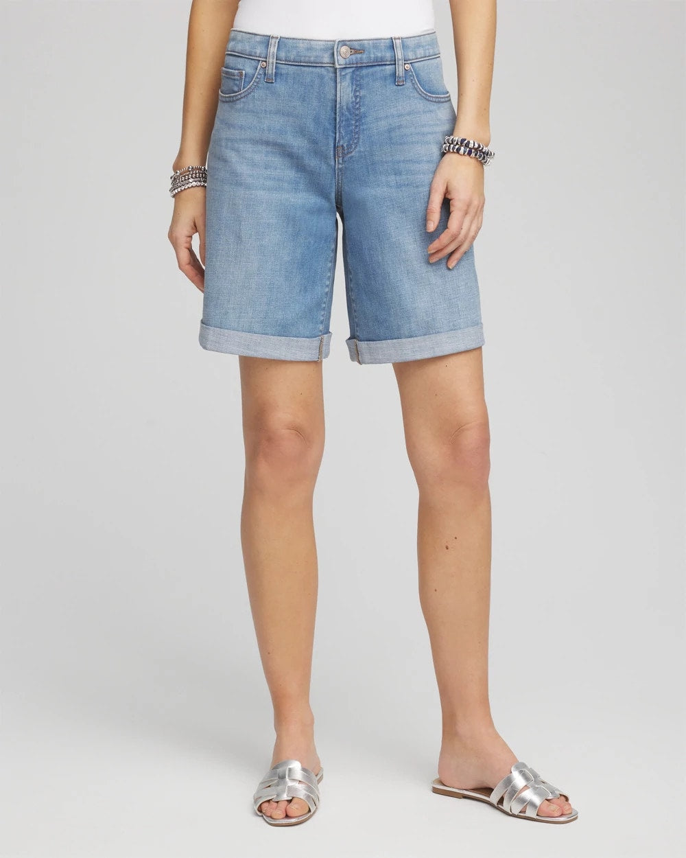 Girlfriend Cuffed Swing Denim Shorts